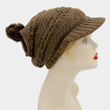 Load image into Gallery viewer, Knit visor hat with pom pom
