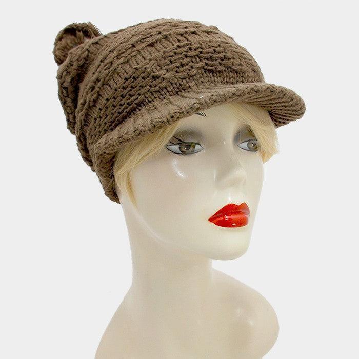 Knit visor hat with pom pom - Jewelry Store by Erik Rayo
