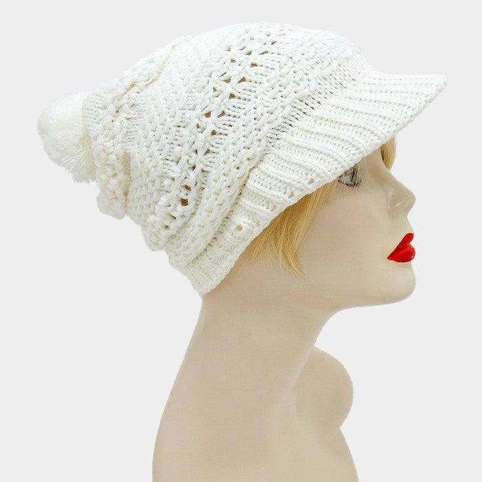 Knit visor hat with pom pom - Jewelry Store by Erik Rayo