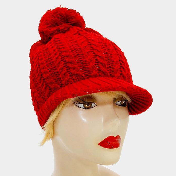 Knit pom pom visor beanie hat - Jewelry Store by Erik Rayo