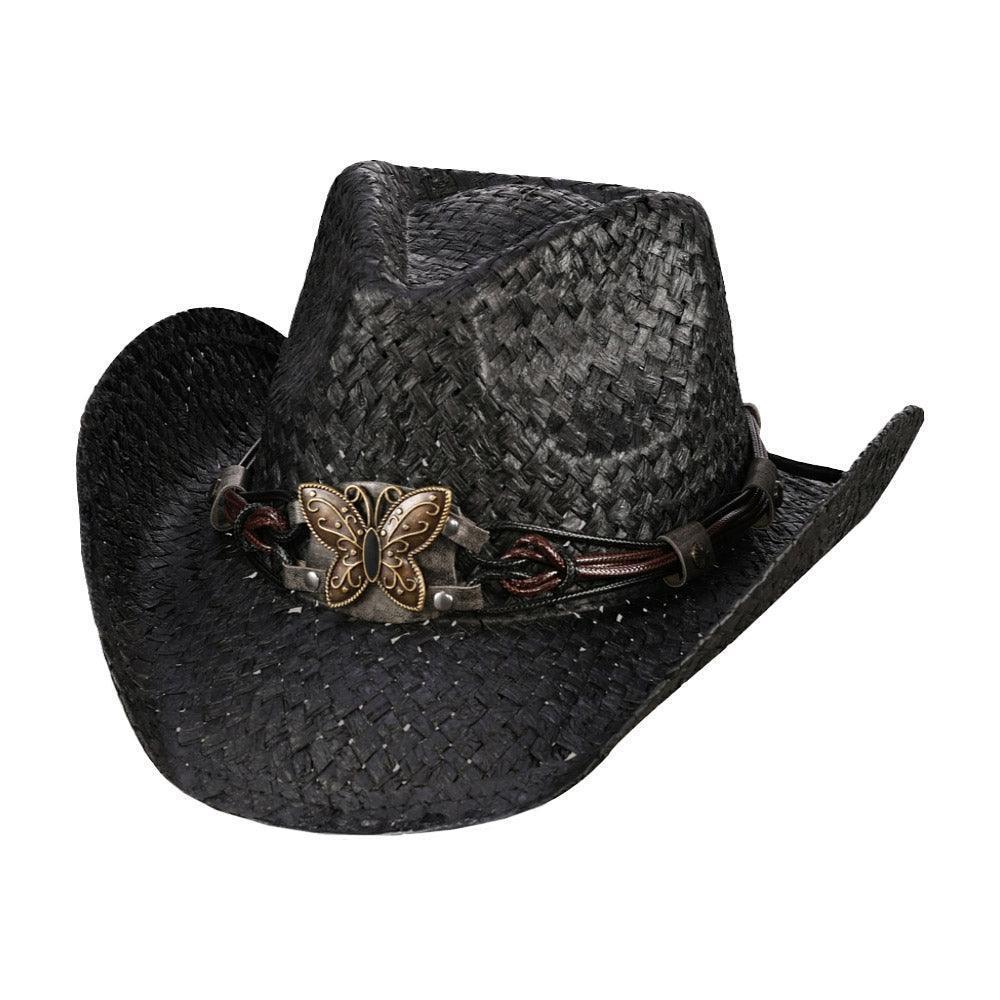 Butterfly Accented Faux Leather Band Straw Cowboy Hat - Jewelry Store by Erik Rayo