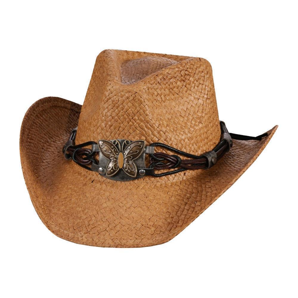 Butterfly Accented Faux Leather Band Straw Cowboy Hat - Jewelry Store by Erik Rayo