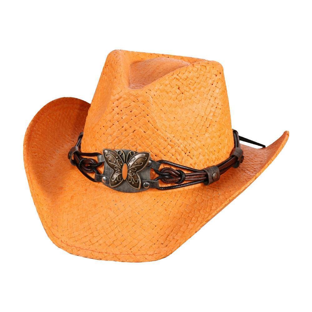 Butterfly Accented Faux Leather Band Straw Cowboy Hat - Jewelry Store by Erik Rayo