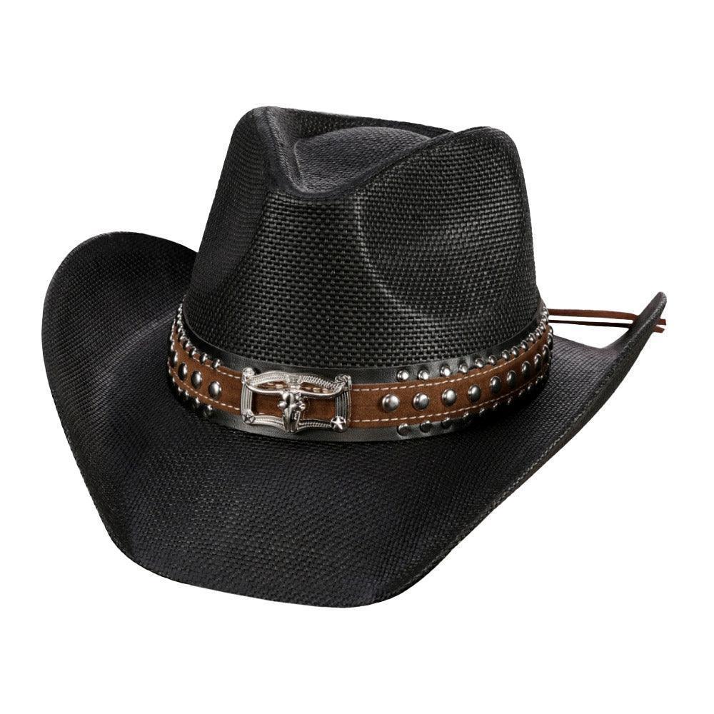 Steer Head Accented Faux Leather Band Straw Cowboy Hat - Jewelry Store by Erik Rayo