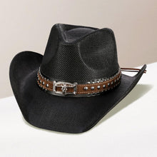 Load image into Gallery viewer, Steer Head Accented Faux Leather Band Straw Cowboy Hat
