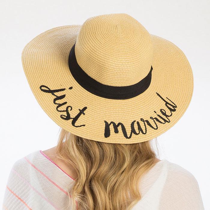 Just Married Embroidery Straw Floppy Sun Hat - Jewelry Store by Erik Rayo