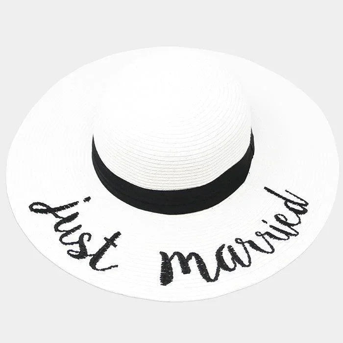 Just Married Embroidery Straw Floppy Sun Hat - Jewelry Store by Erik Rayo