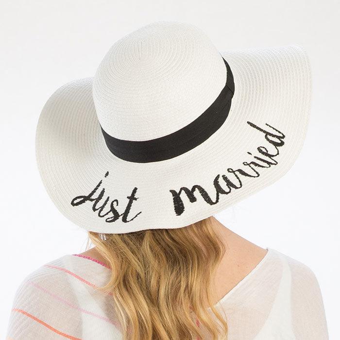 Just Married Embroidery Straw Floppy Sun Hat