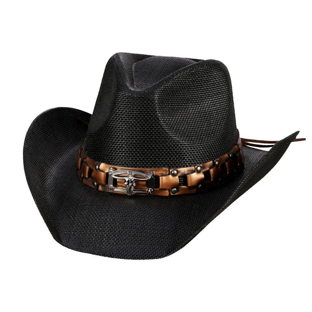 Steer Head Accented Faux Leather Band Straw Cowboy Hat - Jewelry Store by Erik Rayo