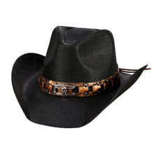 Load image into Gallery viewer, Steer Head Accented Faux Leather Band Straw Cowboy Hat
