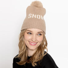 Load image into Gallery viewer, Snow Message Faux Fur Pom Pom Cable Knit Beanie Hat
