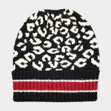 Load image into Gallery viewer, Leopard Patterned Striped Cuff Knit Beanie Hat
