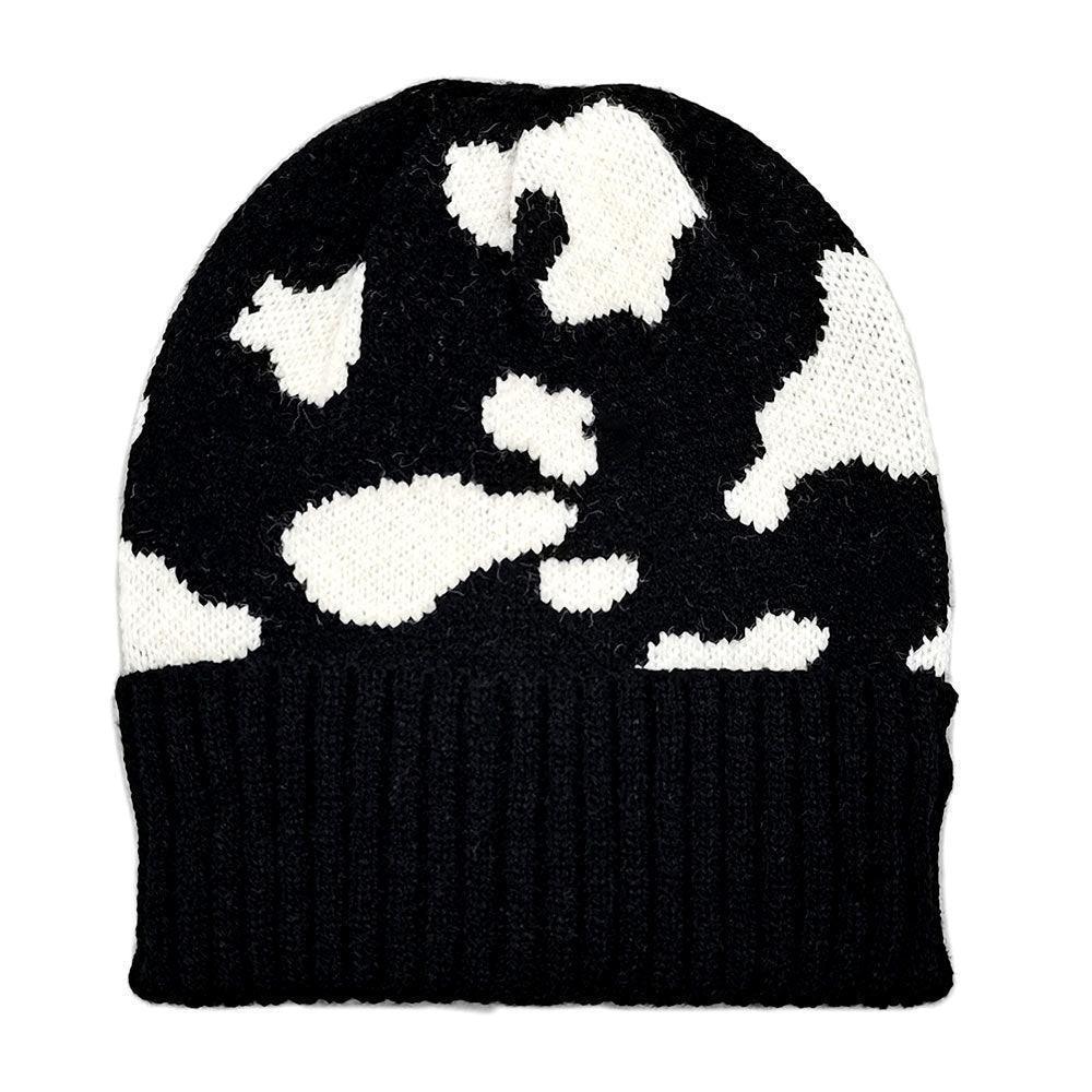 Cow Patterned Ribbed Knit Cuff Beanie Hat - Jewelry Store by Erik Rayo