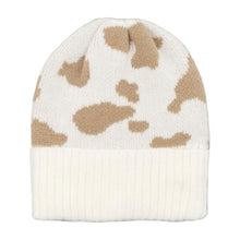 Load image into Gallery viewer, Cow Patterned Ribbed Knit Cuff Beanie Hat
