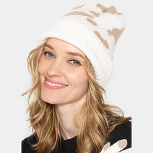 Load image into Gallery viewer, Cow Patterned Ribbed Knit Cuff Beanie Hat
