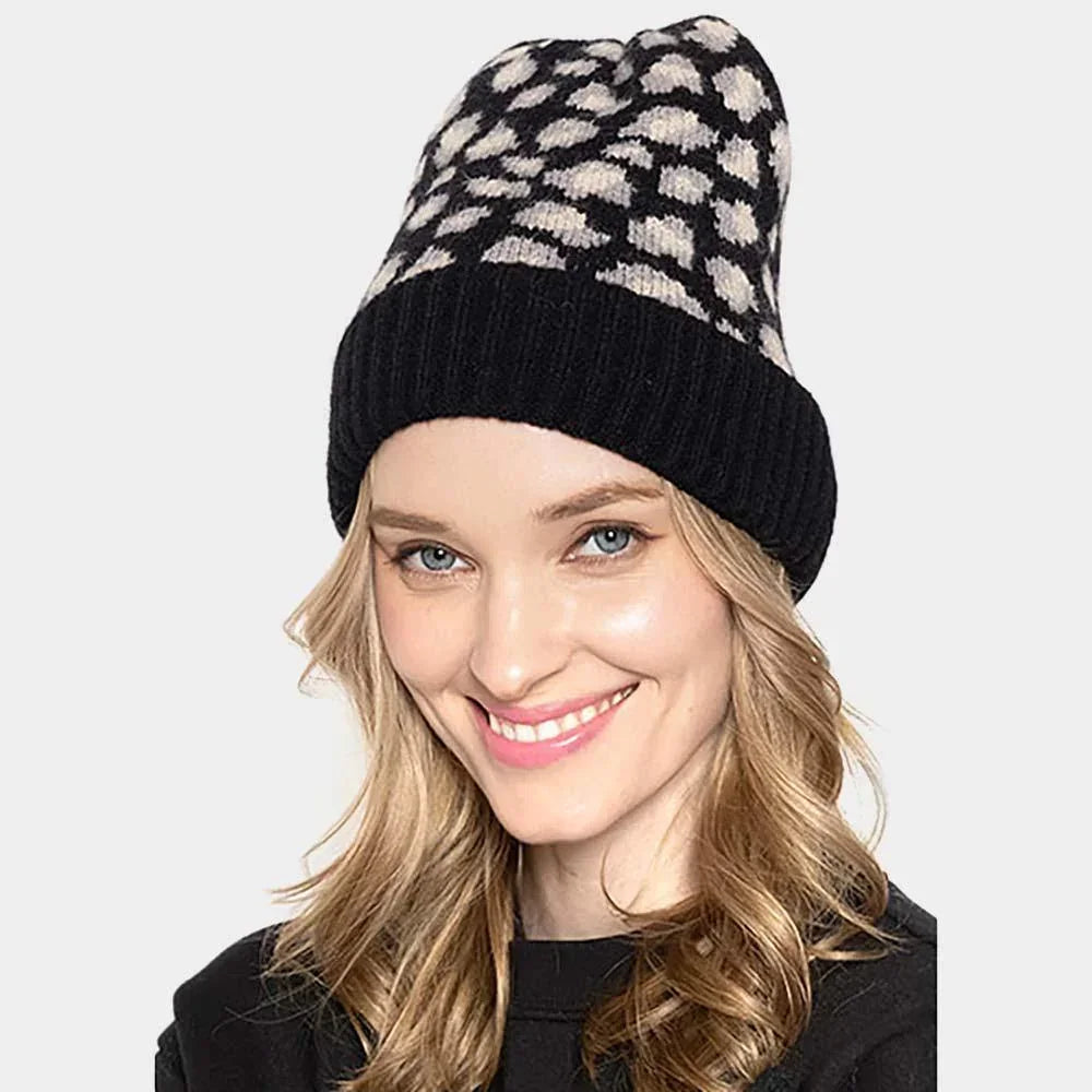 Leopard Patterned Ribbed Cuff Beanie Hat - Jewelry Store by Erik Rayo