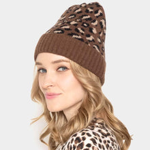 Load image into Gallery viewer, Leopard Patterned Ribbed Cuff Beanie Hat
