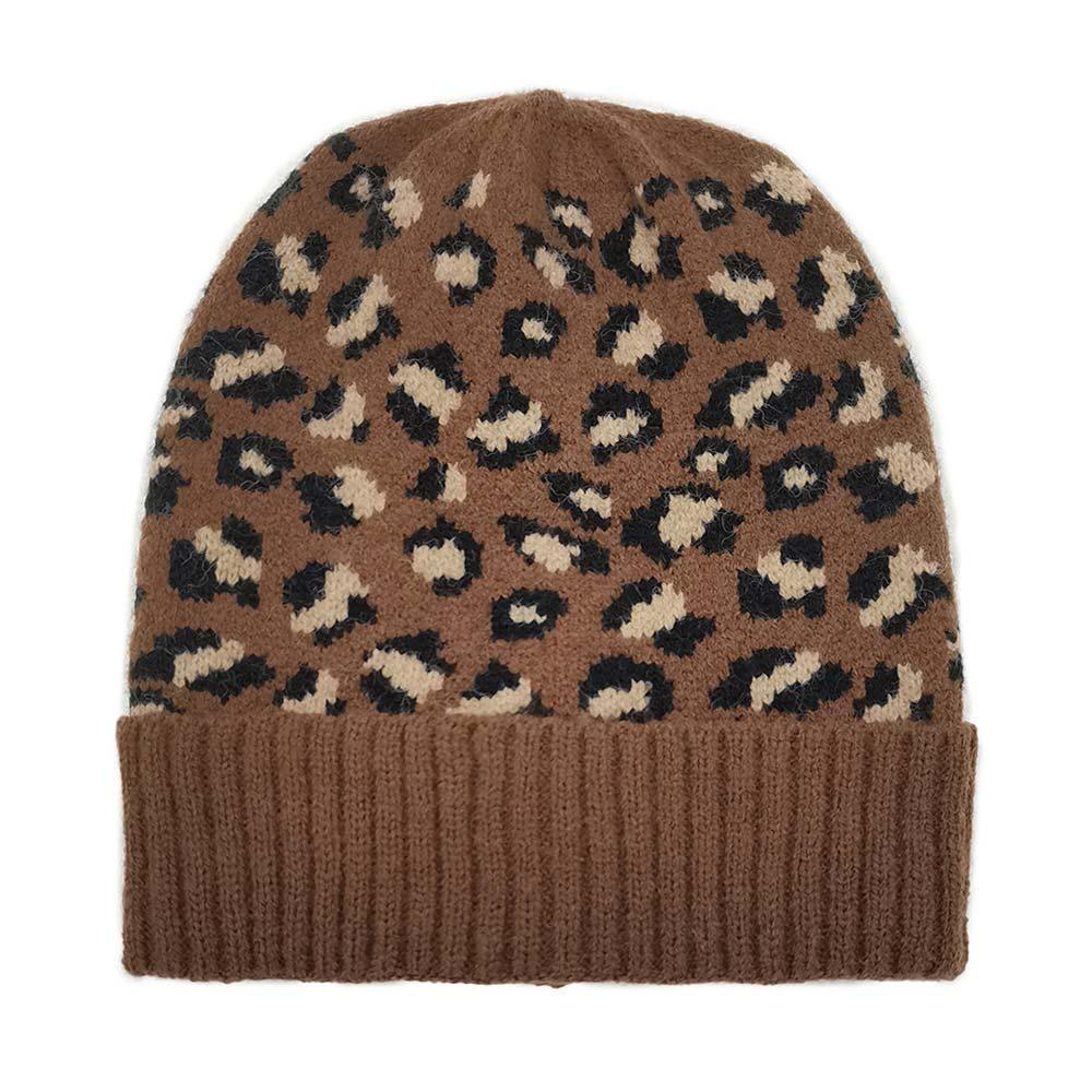 Leopard Patterned Ribbed Cuff Beanie Hat - Jewelry Store by Erik Rayo