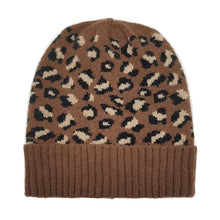 Load image into Gallery viewer, Leopard Patterned Ribbed Cuff Beanie Hat
