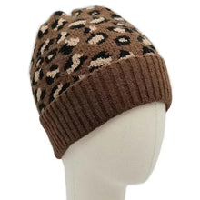 Load image into Gallery viewer, Leopard Patterned Ribbed Cuff Beanie Hat

