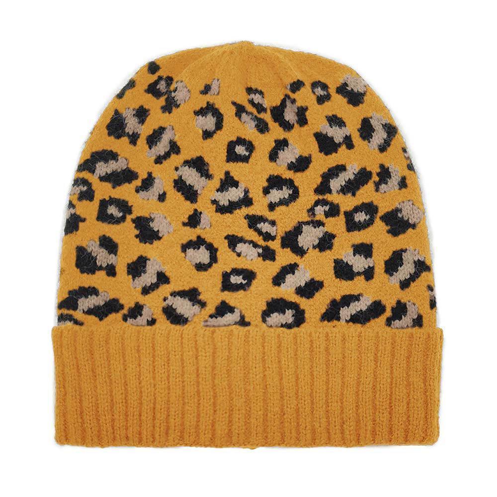 Leopard Patterned Ribbed Cuff Beanie Hat - Jewelry Store by Erik Rayo