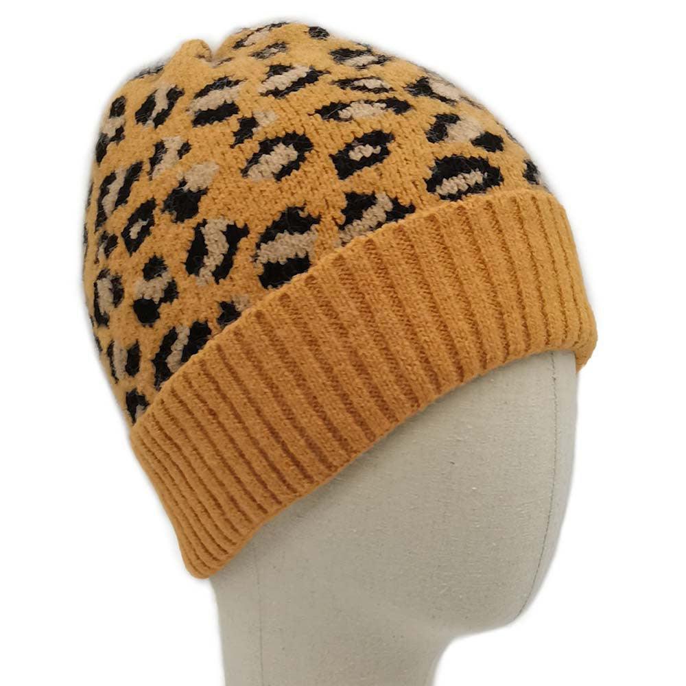 Leopard Patterned Ribbed Cuff Beanie Hat - Jewelry Store by Erik Rayo