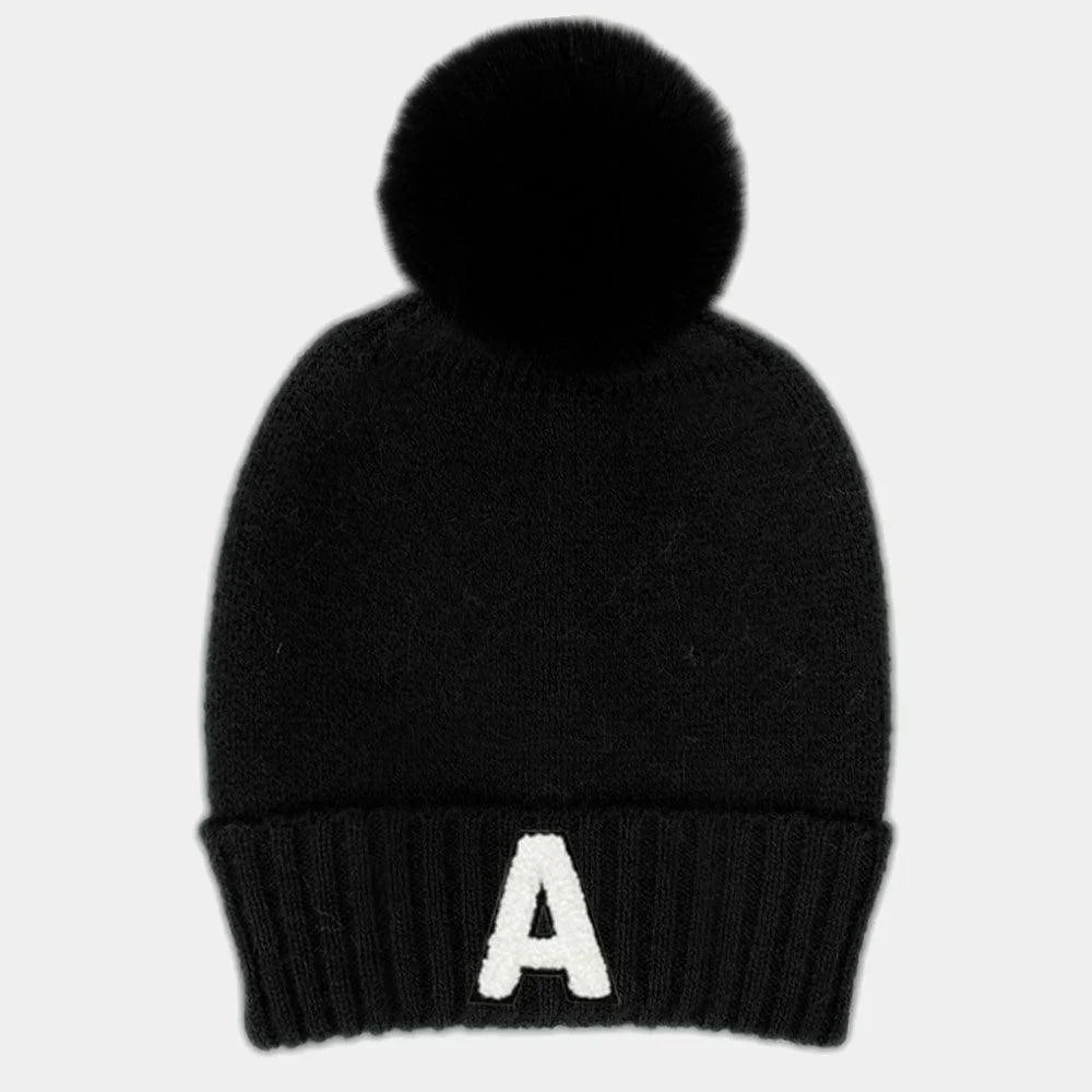 Monogram Faux Fur Pom Pom Knit Beanie Hat - Jewelry Store by Erik Rayo
