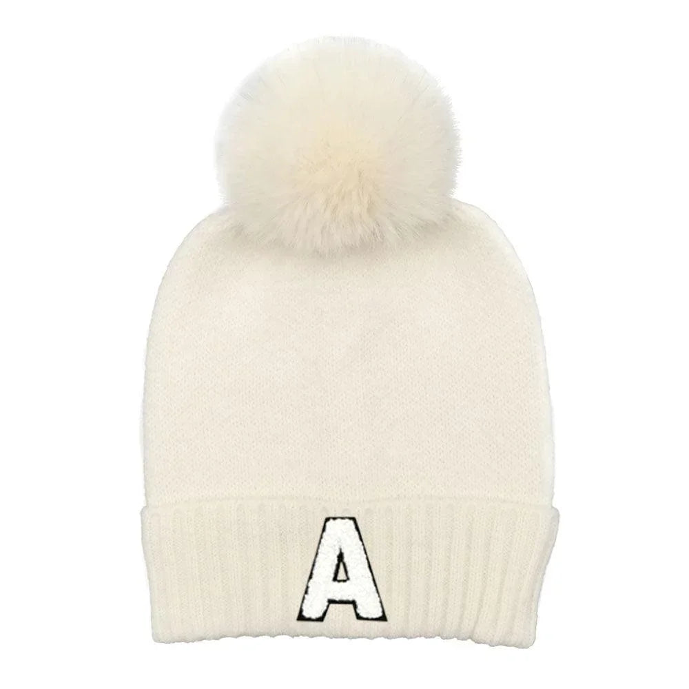 Monogram Faux Fur Pom Pom Knit Beanie Hat - Jewelry Store by Erik Rayo
