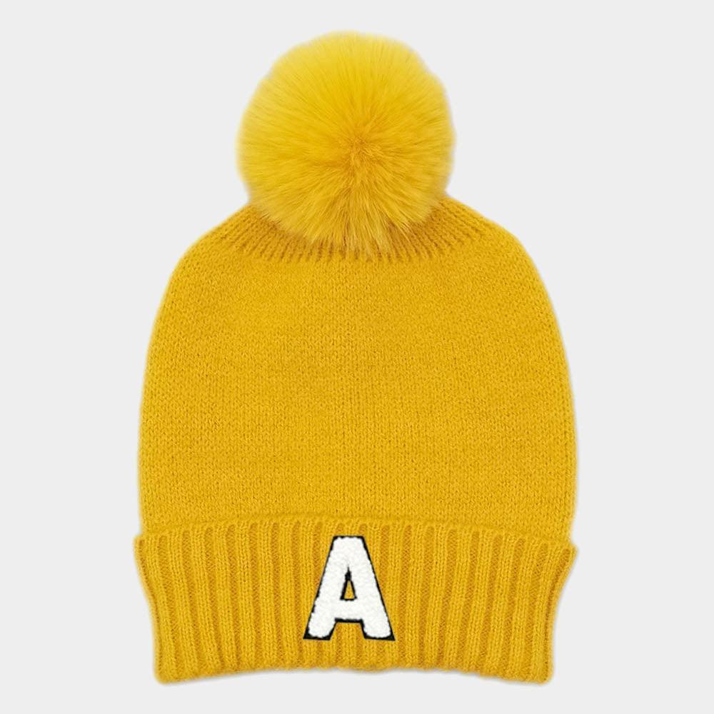Monogram Faux Fur Pom Pom Knit Beanie Hat - Jewelry Store by Erik Rayo