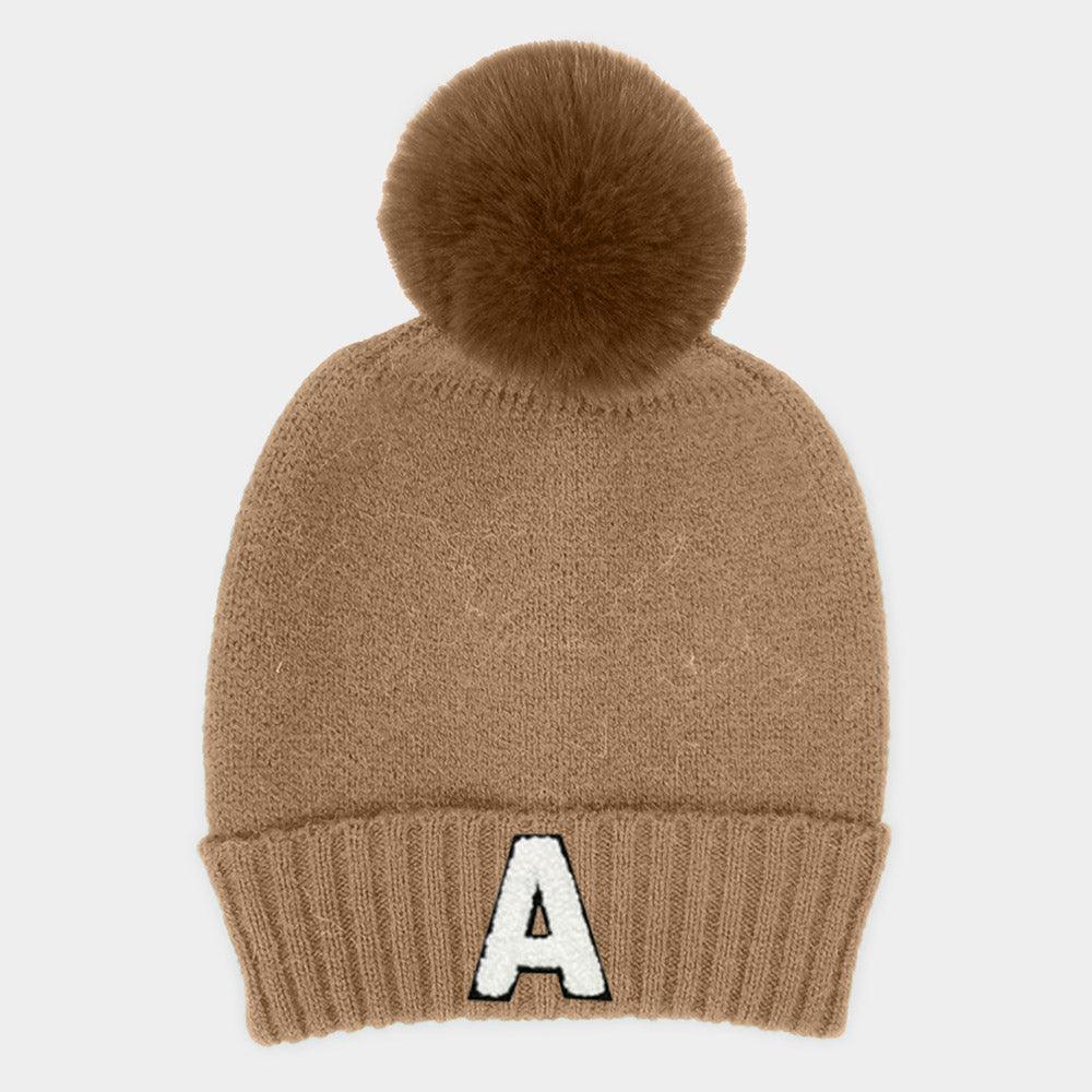 Monogram Faux Fur Pom Pom Knit Beanie Hat - Jewelry Store by Erik Rayo