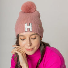 Load image into Gallery viewer, C Monogram Faux Fur Pom Pom Knit Beanie Hat
