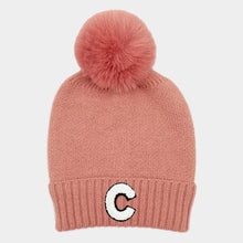 Load image into Gallery viewer, C Monogram Faux Fur Pom Pom Knit Beanie Hat
