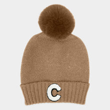 Load image into Gallery viewer, C Monogram Faux Fur Pom Pom Knit Beanie Hat
