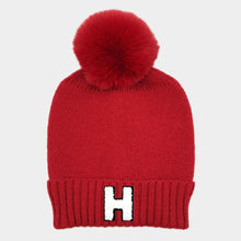 Load image into Gallery viewer, Monogram Faux Fur Pom Pom Knit Beanie Hat
