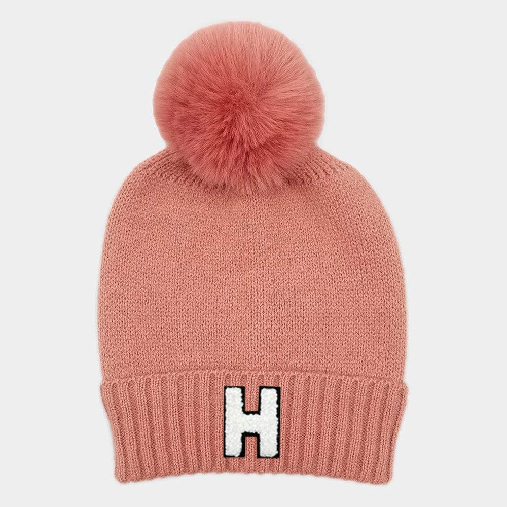 Monogram Faux Fur Pom Pom Knit Beanie Hat - Jewelry Store by Erik Rayo
