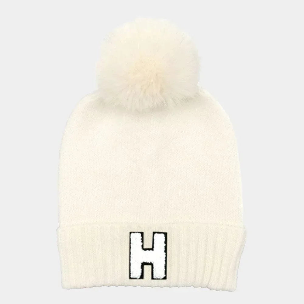 Monogram Faux Fur Pom Pom Knit Beanie Hat - Jewelry Store by Erik Rayo