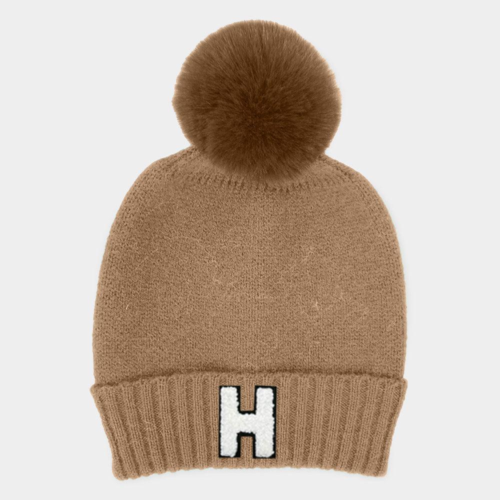 Monogram Faux Fur Pom Pom Knit Beanie Hat - Jewelry Store by Erik Rayo