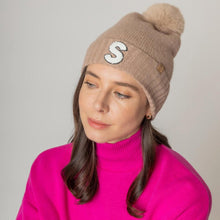 Load image into Gallery viewer, Monogram Faux Fur Pom Pom Knit Beanie Hat
