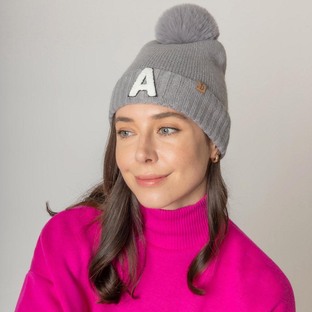 Monogram Faux Fur Pom Pom Knit Beanie Hat - Jewelry Store by Erik Rayo
