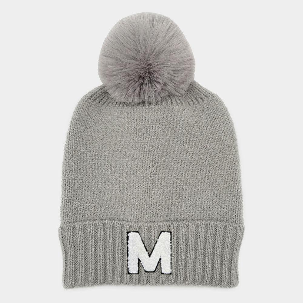 Monogram Faux Fur Pom Pom Knit Beanie Hat - Jewelry Store by Erik Rayo
