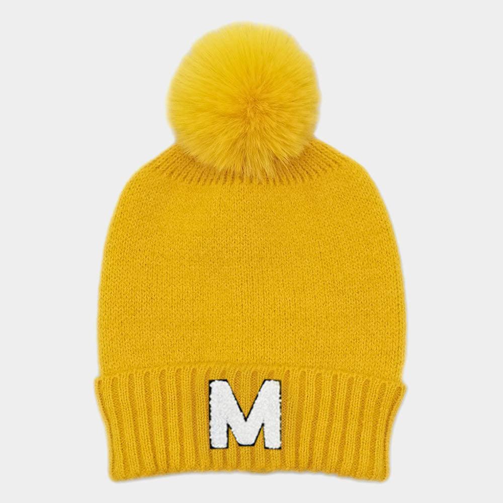 Monogram Faux Fur Pom Pom Knit Beanie Hat - Jewelry Store by Erik Rayo