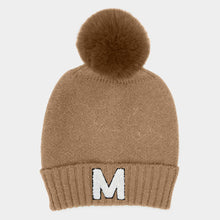 Load image into Gallery viewer, Monogram Faux Fur Pom Pom Knit Beanie Hat
