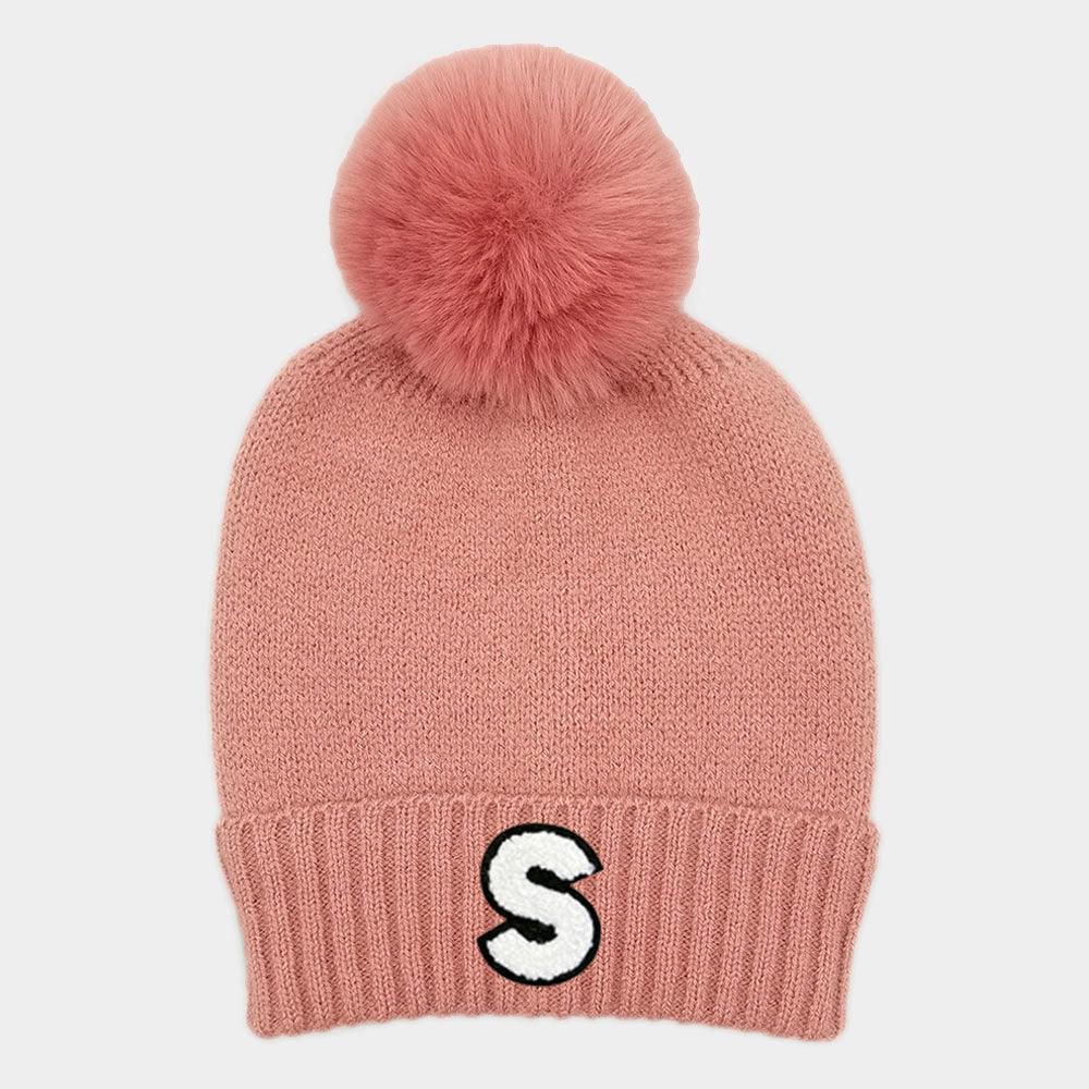 Monogram Faux Fur Pom Pom Knit Beanie Hat - Jewelry Store by Erik Rayo
