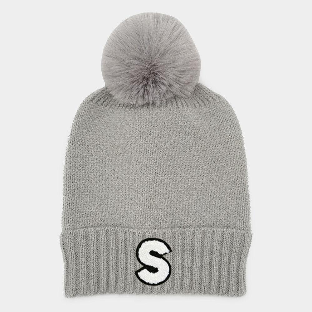 Monogram Faux Fur Pom Pom Knit Beanie Hat - Jewelry Store by Erik Rayo