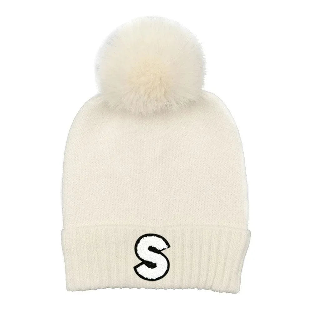 Monogram Faux Fur Pom Pom Knit Beanie Hat - Jewelry Store by Erik Rayo
