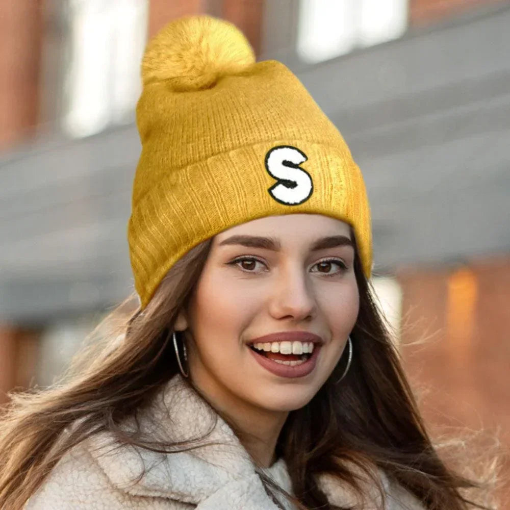 Monogram Faux Fur Pom Pom Knit Beanie Hat - Jewelry Store by Erik Rayo