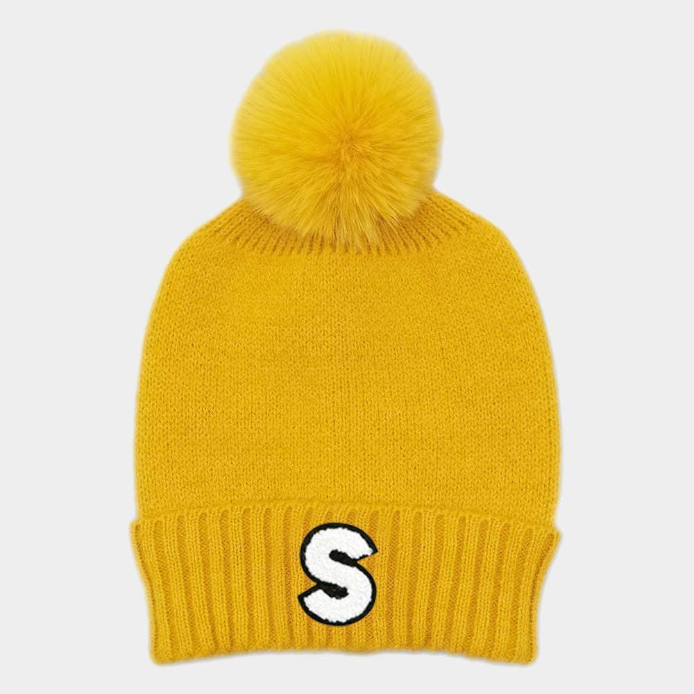 Monogram Faux Fur Pom Pom Knit Beanie Hat - Jewelry Store by Erik Rayo
