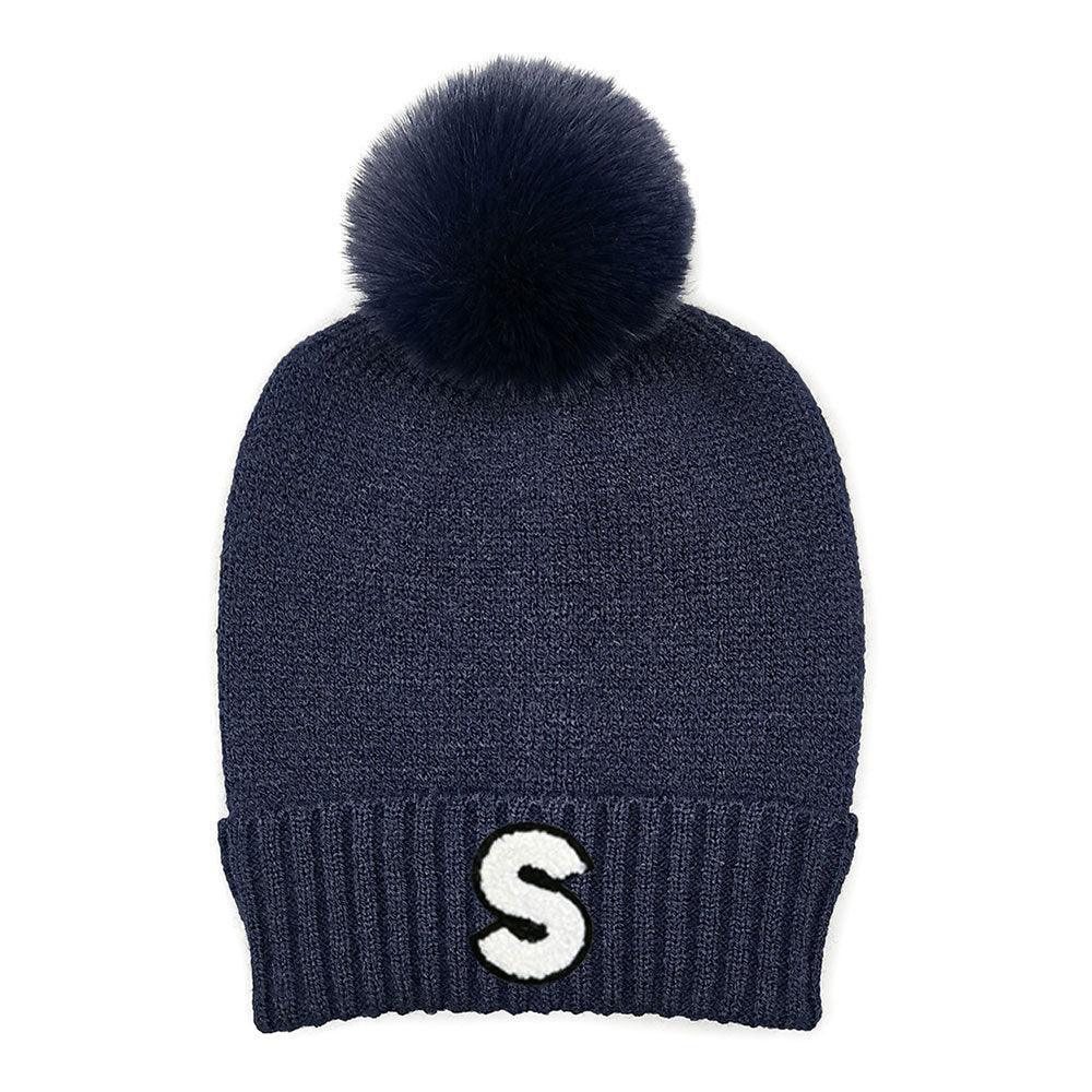Monogram Faux Fur Pom Pom Knit Beanie Hat - Jewelry Store by Erik Rayo