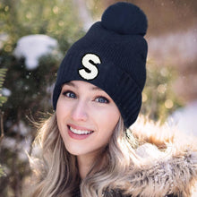 Load image into Gallery viewer, Monogram Faux Fur Pom Pom Knit Beanie Hat
