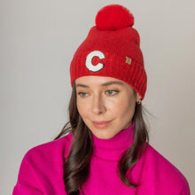 Load image into Gallery viewer, Monogram Faux Fur Pom Pom Knit Beanie Hat
